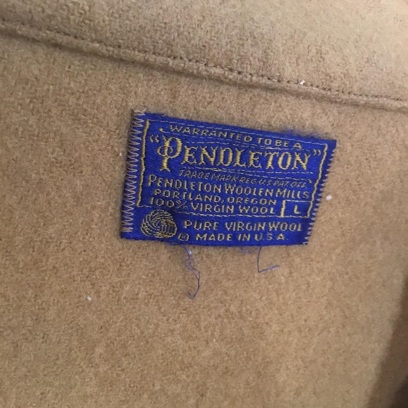 Vintage 70er Jahre Pendleton Tan Brown Solid Wolljacke Ranch Mantel Größe Large Bild 2