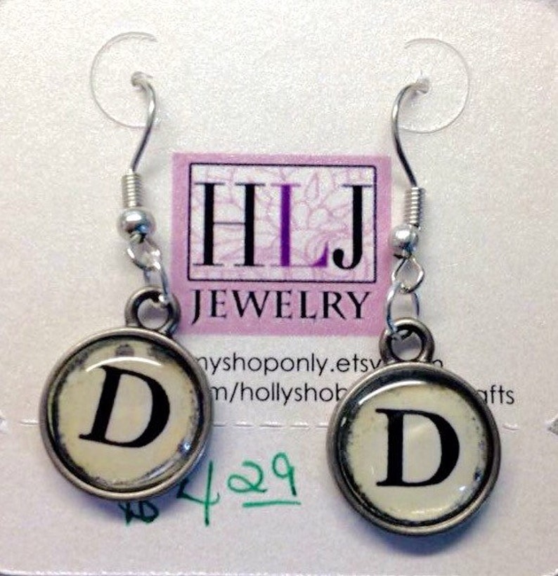 Your Initial Typewriter Style Dangle Earrings Antique Silver Letter Initial Typewriter Key Vintage Alphabet