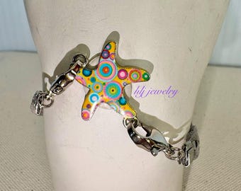 Starfish Connector with Swirls on a Gray Braided Connector 7" Bracelet