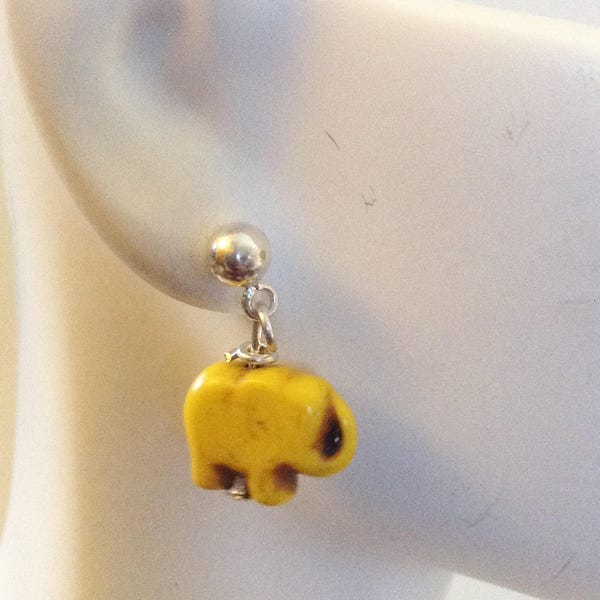 Magnesite Elephant Ball Post Dangle Earrings - Blue, Yellow, Purple and Fuchsia