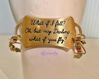 Poetic Quote Gold Connector Beaded and Leather 7.5" Bracelet
