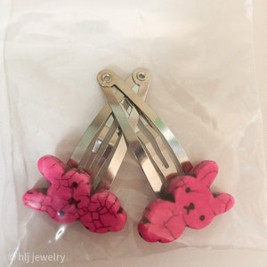 Bright Pink Howlite Bunny Snap Barrettes