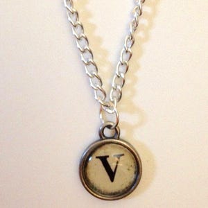 Letter, Initial, Alphabet - Your Initial Typewriter Style Necklace - Vintage, Typewriter Key, Antique Silver