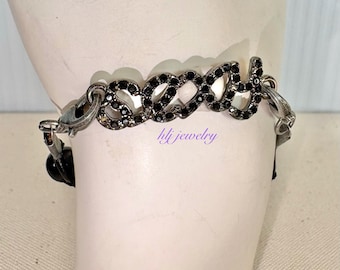 Sexy 7.5" Connector Bracelet with jet black rhinestones