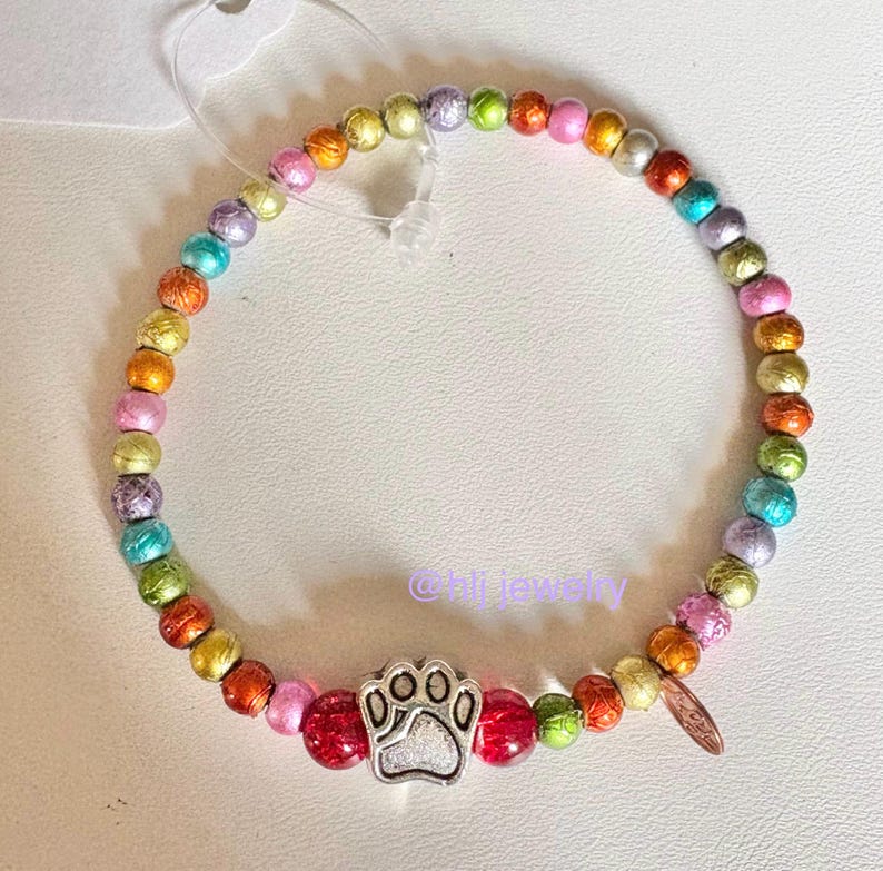 Paw Print or Rainbow Bridge Pet Memorial 6.5" Stretch Bracelet With Paw ...