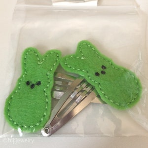 Green Felt Bunny Snap Barrettes - marshmellow treat, Easter basket, Easter gift