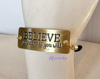 Believe You Can & You Will Adjustable Bolo Gold Connector Bracelet