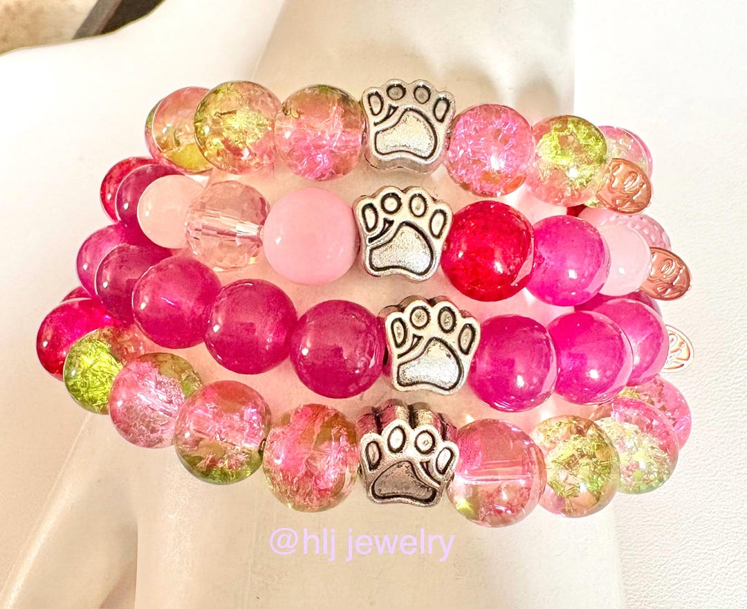 Paw Print or Rainbow Bridge Pet Memorial 7" Stretch Bracelet With Paw ...
