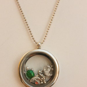Ocean Floating Charm Locket Necklace - Turtle, Seahorse, Dolphin, Anchor and Fish Charms