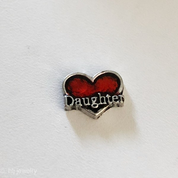 Daughter Floating Charm for Floating Locket, Red Heart with Daughter on the front