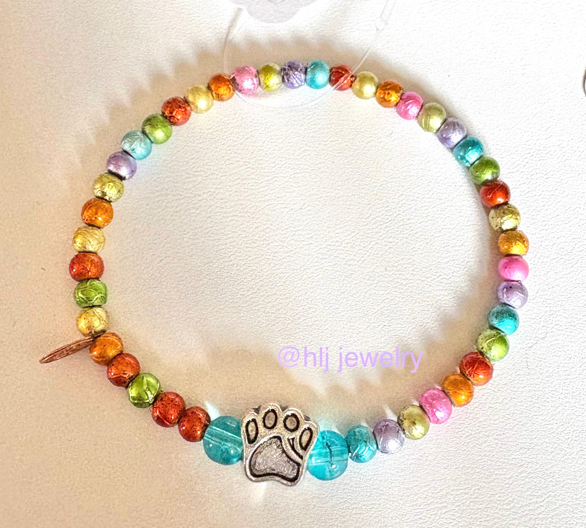 Paw Print or Rainbow Bridge Pet Memorial 6.5" Stretch Bracelet With Paw ...