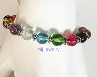 Colors of Faith beaded bracelet, rainbow glass beads