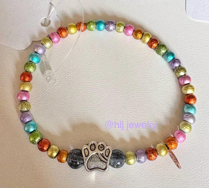 Paw Print or Rainbow Bridge Pet Memorial 6.5" Stretch Bracelet With Paw ...