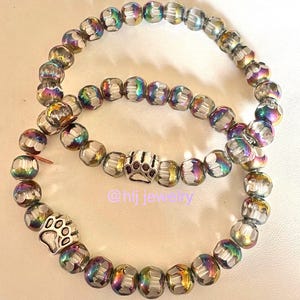 Paw Print or Rainbow Bridge Pet Memorial 7" Stretch Bracelet With Paw ...