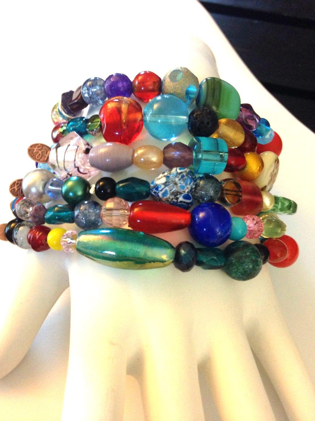 Wacky Colorful Beaded Stretch Bracelet - Random Beads Make up a ...