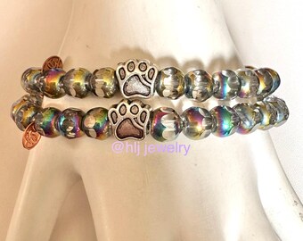 Paw Print or Rainbow Bridge Pet Memorial 6.5" Stretch Bracelet With Paw ...