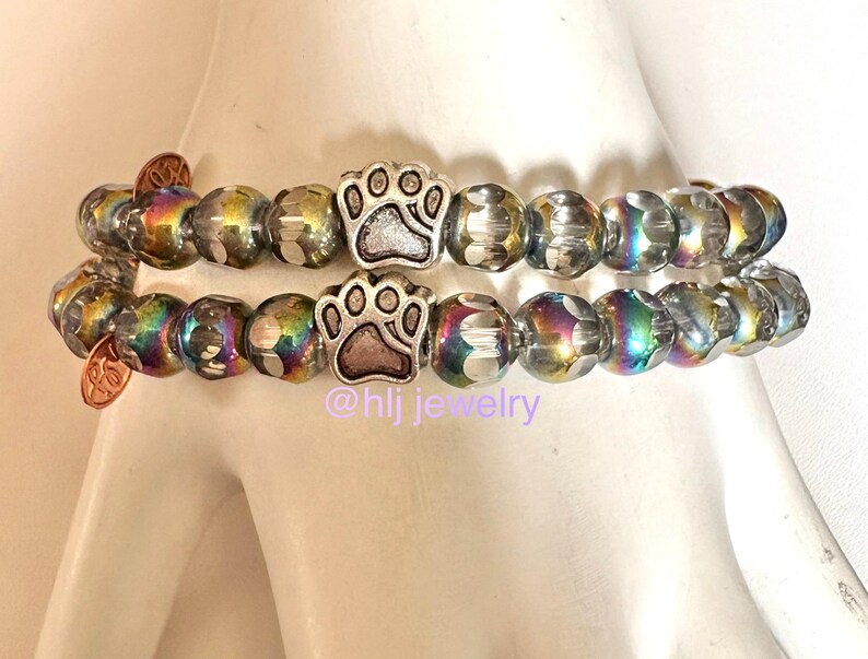 Paw Print or Rainbow Bridge Pet Memorial 7" Stretch Bracelet With Paw ...