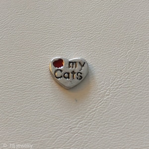 Love My Cats Silver Heart Floating Charm for Floating Locket, Cat Lover, Cat Love, Pet Owner, Cat Lady