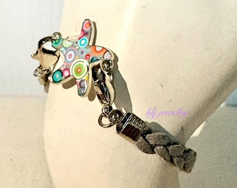Starfish Connector with Swirls on a Gray Braided Connector 7" Bracelet