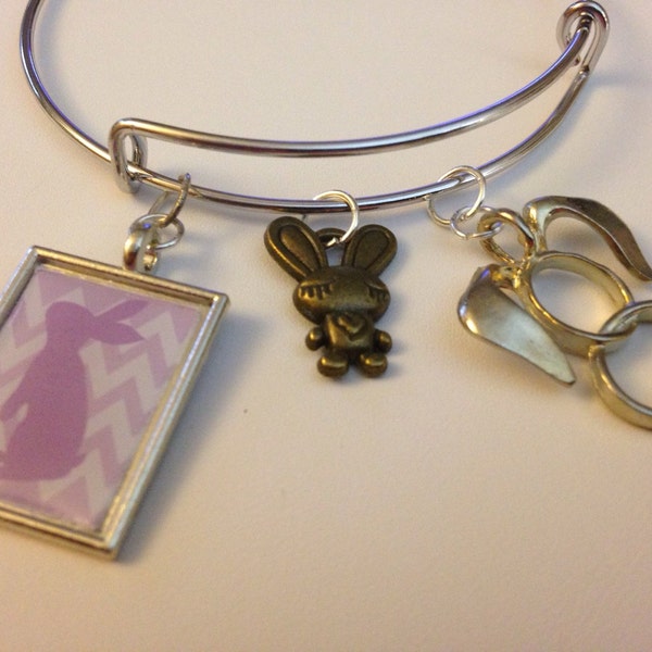 Happy Easter Expandable Bangle Bracelet with Charms