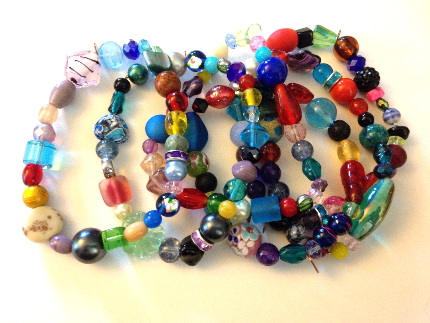 Wacky Colorful Beaded Stretch Bracelet - Random Beads Make up a ...