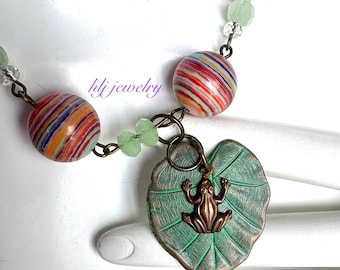 Green As A Frog On A Lilypad 18.5" Chain Necklace with a green beaded chain