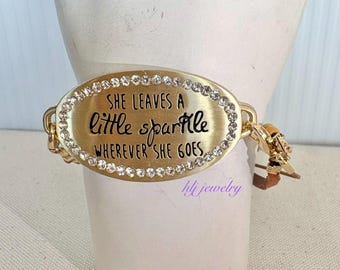 She Leaves A Little Sparkle Wherever She Goes Gold Oval Connector 7.25" Bracelet