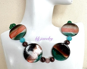 Mother of Pearl Ombre Shell 19.5" Necklace with green jade beads