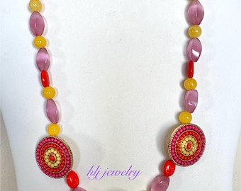 Beaded Medallion of Three 20.5" Necklace with glass beads