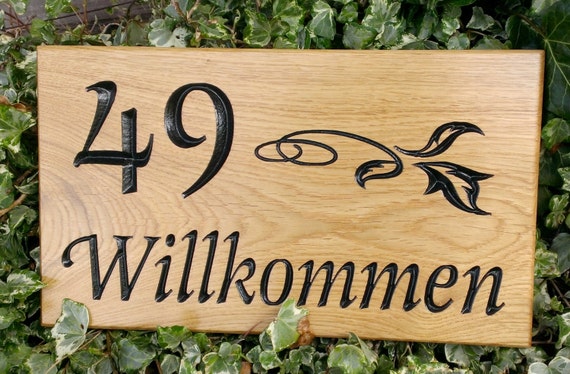 Solid Oak Engraved Personalised House Number Signs 380mm X 220mm With Optional Image Carved Home Name Plate Plaque