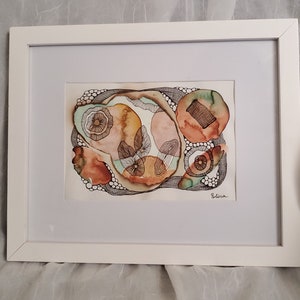 Watercolor original, framed and matted paintings, abstract modern handmade art