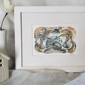 Watercolor  original, framed and matted paintings, abstract modern handmade art