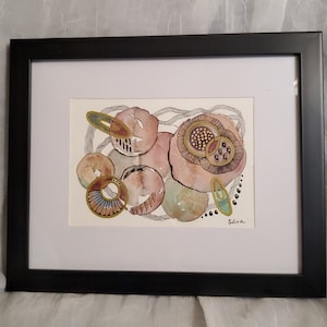 Watercolor  original, framed and matted paintings, abstract modern handmade art