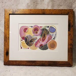 Watercolor  original, framed and matted painting, abstract modern handmade art