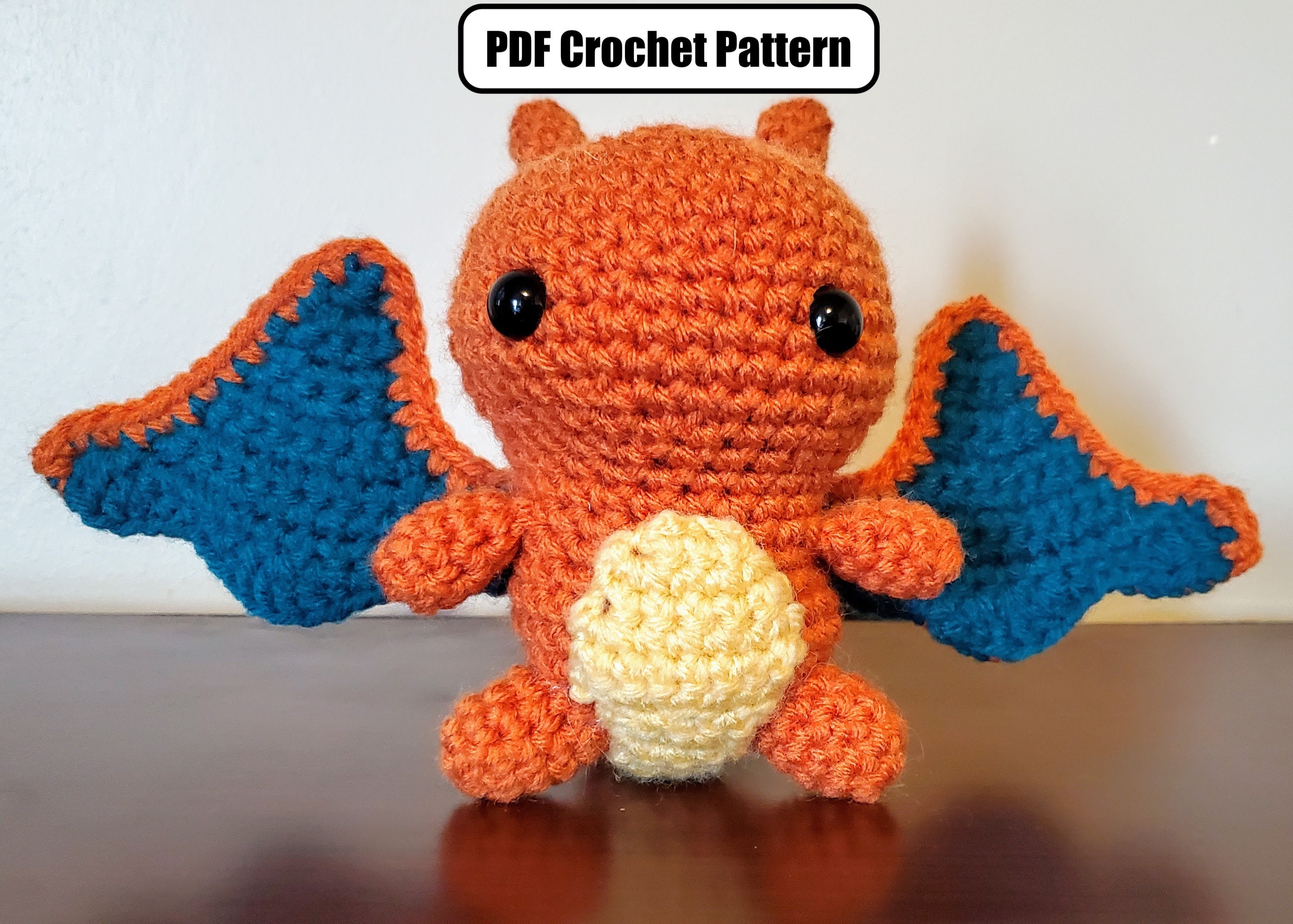 Charizard Crochet Pattern / Pokemon / Lazy Dragon / Orange / 