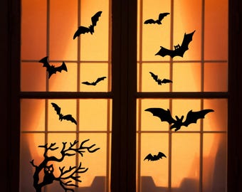 reusable halloween window clings owl on branch with bats wch 1008
