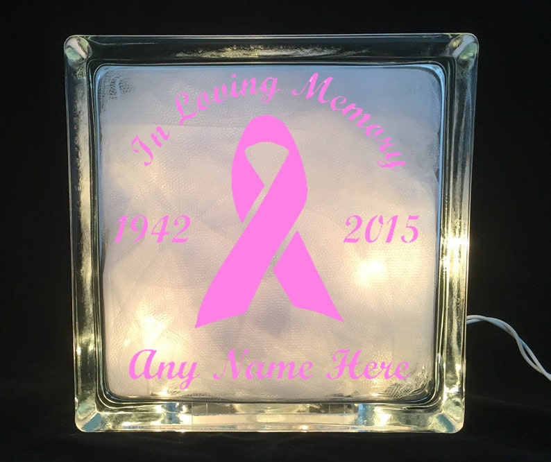Cancer In Loving Memory Memorial Lighted Glass Block Night Etsy