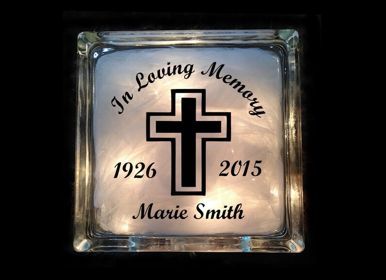 Cross In Loving Memory Memorial Lighted Glass Block Night Etsy