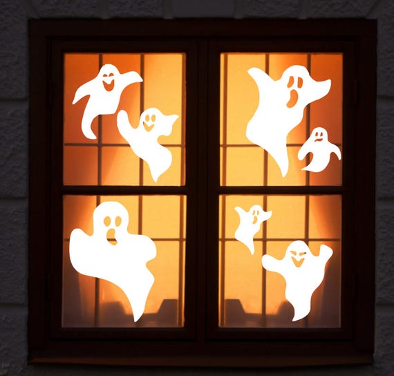 Large Reusable Halloween Window Clings Ghost Window Clings Etsy