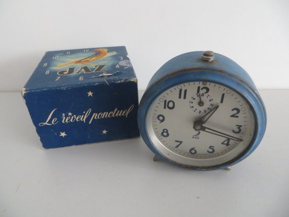 Vintage French Blue Alarm Clock Jaz With The Authentic Cardboard Box Retro - Alarm Clock Retro Blue Vintage French Blue Alarm Clock Jaz With The Authentic Cardboard Box Retro - Alarm Clock Retro Blue