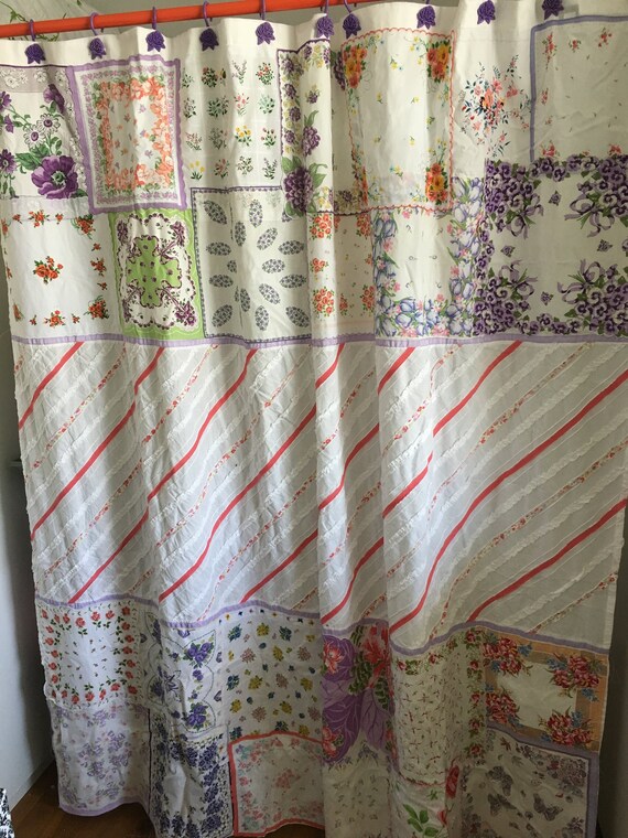 Vintage Hanky Patchwork Shower Curtain Etsy