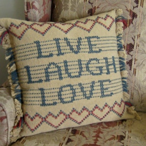 Pillow &quot;Live, Laugh, Love&quot;, Swedish weave digital pattern