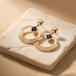 Clover Dangle Earrings: 10k Gold Plated Van Cleef Style