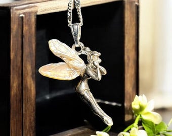 Pearl Wing Angel Pendant Necklace: Stainless Steel Spiritual Jewelry