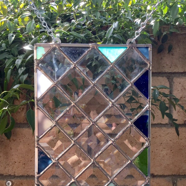 Blue Green & Grey Beveled Hanging Window