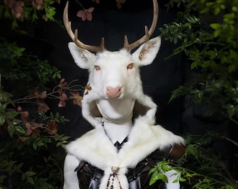 Realistic faux fur albino deer headdress