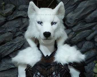 Faux fur wolf mask headdress combo - white