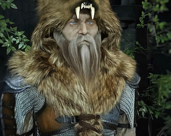 Realistic faux fur grizzly bear mask headdress combo
