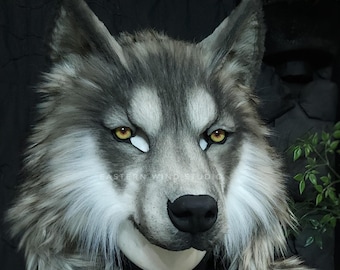 Realistic faux fur wolf mask headdress combo - Northwestern MADE TO ORDER