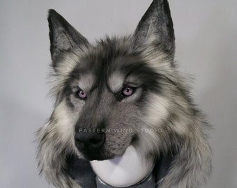 Silver gray wolf headdress - animal friendly- (READ ITEM DETAILS before ordering please!)